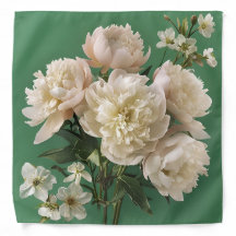 Belas Peônias Brancas e Rosas em Fundo Verde