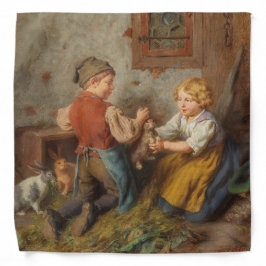 Bandana Bons Amigos (Jovens Brincando Com Coelho De Pet)