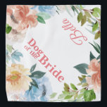 Bandana Cão da Noiva | Cão Na Pet De Casamento<br><div class="desc">Quem não quer mostrar seus bebês-peles em um dos dias mais especiais em suas vidas? Design apresenta flores bonito, cor-de-rosa e azuis empoeiradas, com verde esmagador. "Cachorro da Noiva" com o nome do animal no canto oposto. Adicione seu texto personalizado a este design usando as caixas "Editar este modelo design"...</div>