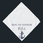 Bandana Casamento Náutico de Anchor de Pet Personalizado<br><div class="desc">Uma bandana náutica super fofa apresentando uma âncora de náutica que você pode personalizar com o nome do seu cão e o seu papel de honra no seu dia especial. Projetado por Thisnotme©</div>