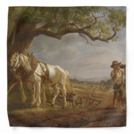 Bandana Fazendeiros Descansados em Campo com Cavalos e Flo
