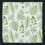 Bandana Ferns de Aquarela e Padrão de Eucalyptus<br><div class="desc">Adicione um sotaque verde à sua roupa ou ao seu cão com esta bandana caprichosa. Apresenta ilustrações de aquarela de fermes verdes e padrão de eucalipto. Este cobertor verde será perfeito como presente. Itens correspondentes estão disponíveis.</div>