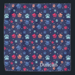 Bandana Impressões coloridas de pata na Canvas azul Marinh<br><div class="desc">A pata do querido é impressa em várias cores,  sobre um fundo azul marinho. Seu animal de estimação vai ficar bom esportivo esta design!</div>
