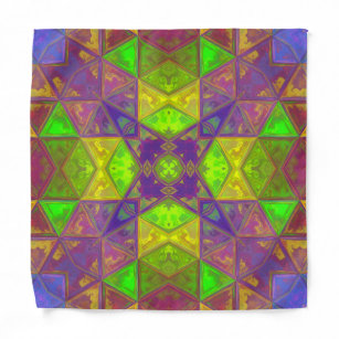 Bandana Kaleidoscópio Quadrado Verde Roxo e Amarelo