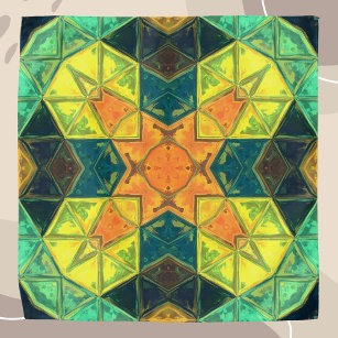 Bandana Mosaico Caleidoscópio Quadrado Laranja Amarelo e V