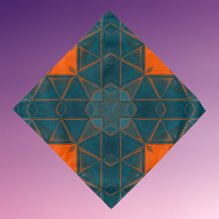 Bandana Mosaico Caleidoscópio Quadrado Laranja e Azul