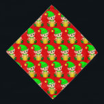 Bandana Padrão de Elf de Natal bonito em vermelho<br><div class="desc">O elfo de Natal vestiu-se de padrão verde sobre fundo vermelho. O texto milo pode ser personalizado.</div>