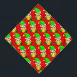 Bandana Padrão de Elf de Natal bonito em vermelho<br><div class="desc">O elfo de Natal vestiu-se de padrão verde sobre fundo vermelho. O texto milo pode ser personalizado.</div>
