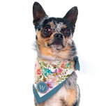 Bandana Padrão Floral Monograma Cão<br><div class="desc">Faça seu animal se sentir muito especial com esta bonito bandana de cão monograma com padrão floral. Decorada com aquarelas brilhantes cor-de-rosa, azuis e pêssego, esta bandana ficará impressionante com o monograma do seu animal de estimação. Tratem-se de um lenço "Mãe e Eu" correspondente com o vosso próprio monograma. É...</div>