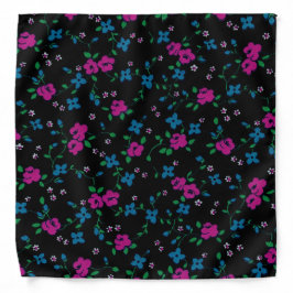 Bandana Padrão sem costura Flores azuis cor-de-rosa, folha