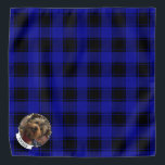 Bandana Quadro de Fotografias Azul e Xadrez Preta de Natal<br><div class="desc">Modelo de fotos de Natal divertidas com um padrão de xadrez azul e preto. Copyright © Angi Laframboise.</div>