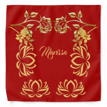 Rosas Vermelhos Vibrantes Lotus Dourado Faux Elega
