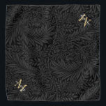Bandana Script Dourado Botânico Preto do Nome de Pet Perso<br><div class="desc">Pet Name Personalizado Banda Dourada Botânica Preta com um monograma e um nome de script.</div>