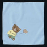 Bandana Tedd E. Urso de Teddy Pet Azul Personalizado<br><div class="desc">Fundo azul, e um ursinho de pelúcia fofo com nariz rosa... segurando um balão. Na barriga dele, ele tem o nome do seu animal de estimação. A cor de fundo é personalizável, assim como a fonte, a cor da fonte e o nome... usando o menu editar. Faça o seu próprio!...</div>