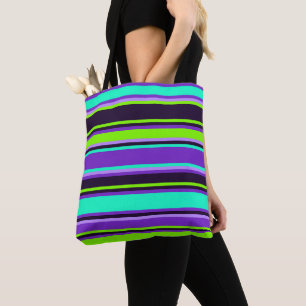 Bandas a negrito em roxo, Aqua & Chartreuse Tote B