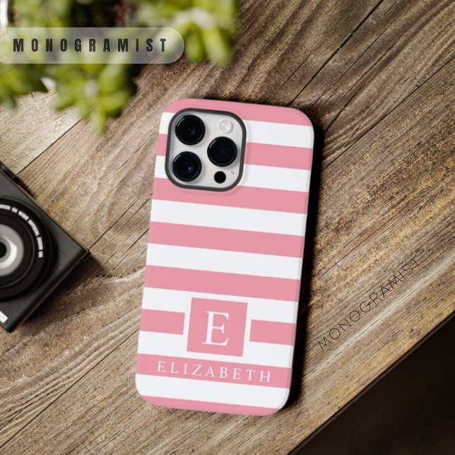 Bandas brancas cor-de-rosa Rosa do Pastel personal (Custom Pastel Rose Pink White Stripes Case-Mate iPhone Case)