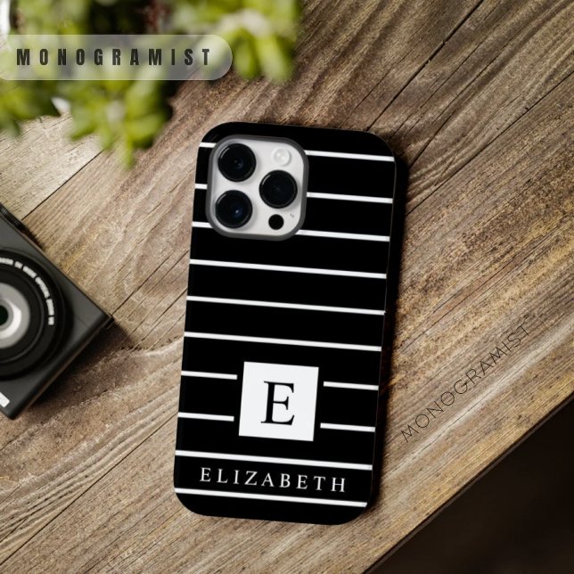 Bandas de cores preto e branco personalizáveis (Customizable Black And White Color Stripes Case-Mate iPhone Case)