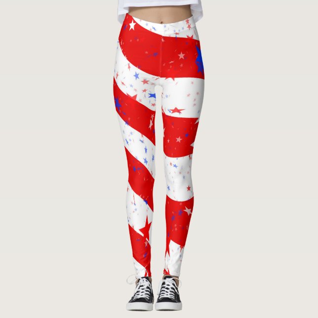 Bandeira Americana 4 de julho Leggings (Frente)