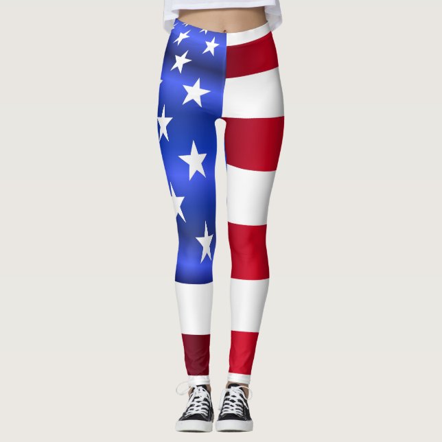 Bandeira Americana 4 de julho Leggings (Frente)