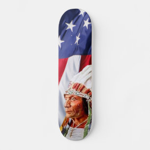 Bandeira Americana com Sitting Bull Skateboard