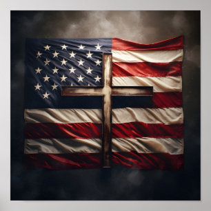 Bandeira americana cortada sobre Poster cristão