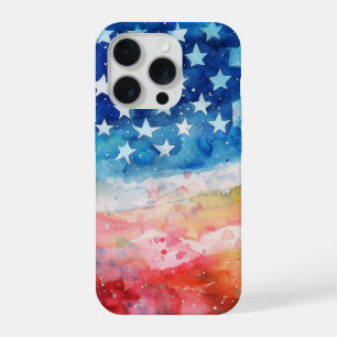 Bandeira Americana em Aquarela Vermelha, Branca e 