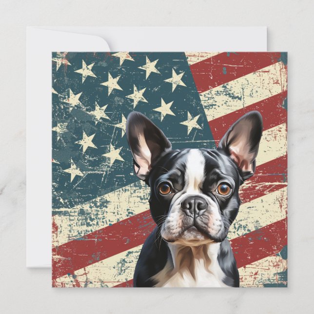 Bandeira Americana Grunge Cachorro Boston Terrier  (Frente)