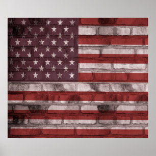 Bandeira americana no poster da parede de tijolo