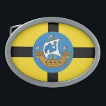 Bandeira da cidade de Wellington, Nova Zelândia<br><div class="desc">Belt Buckle com um design com a bandeira de Wellington City,  Nova Zelândia. Bandeira amarela com cruz negra e selo da cidade com imagem de um navio no centro</div>