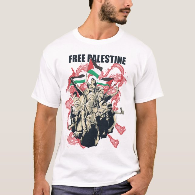Bandeira da Palestina Livre Suporte Árabe T-Shirt (Frente)