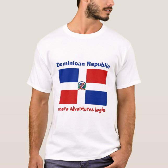 Bandeira da República Dominicana + Mapa + T-shirt (Frente)