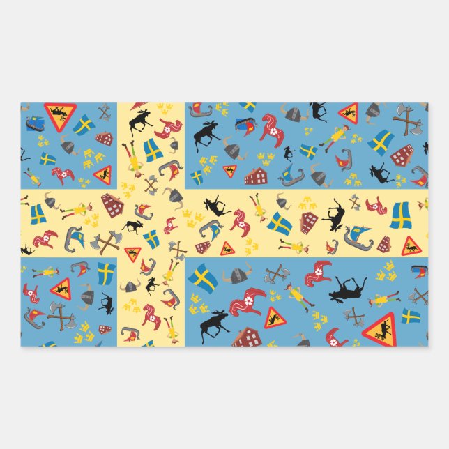 Bandeira da Suecia com adesivo de ícones de cultur (Frente)