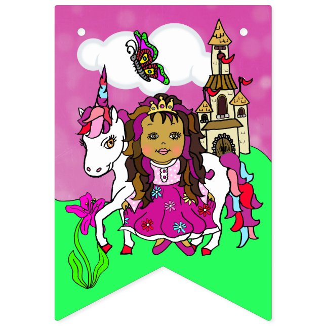 Bandeira de Aniversário de Meninas Fadas Magenta B (Primeira Bandeira)