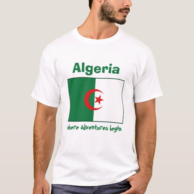Bandeira de Argélia + Mapa + T-shirt do texto (Frente)