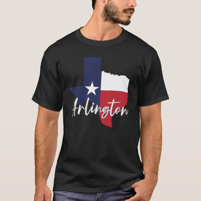 Bandeira de Arlington, Texas Mapa Camiseta Preta M (Frente)