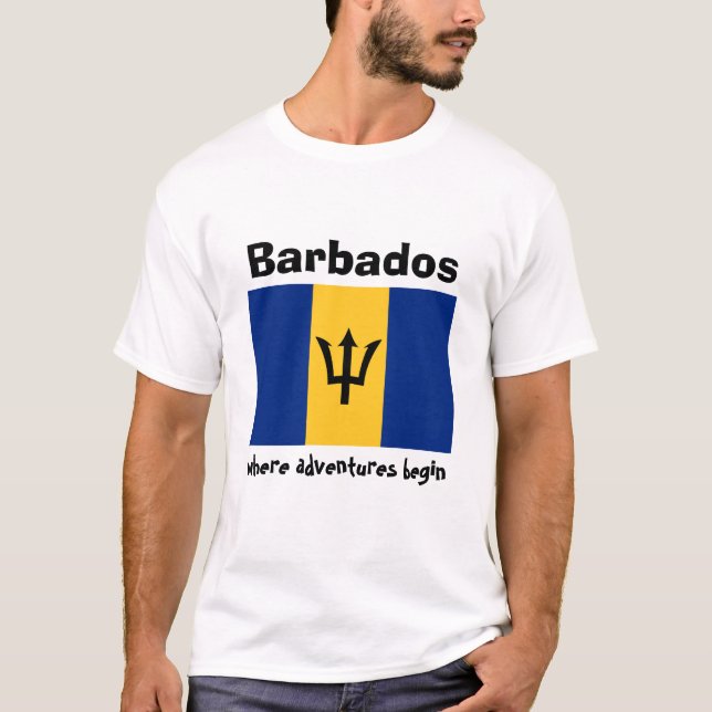 Bandeira de Barbados + Mapa + T-shirt do texto (Frente)