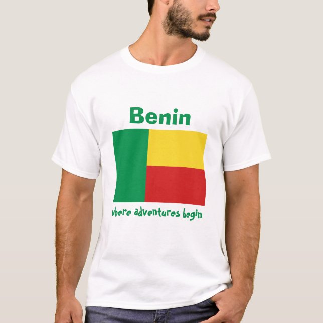 Bandeira de Benin + Mapa + T-shirt do texto (Frente)