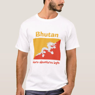 Bandeira de Bhutan + Mapa + T-shirt do texto
