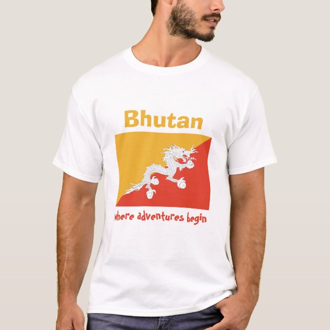 Bandeira de Bhutan + Mapa + T-shirt do texto (Frente)