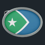 Bandeira de Cedar Rapids, Iowa<br><div class="desc">Belt Buckle com uma design com uma design com a bandeira de Cedar Rapids,  Iowa. Uma bandeira verde e azul com uma estrela branca</div>