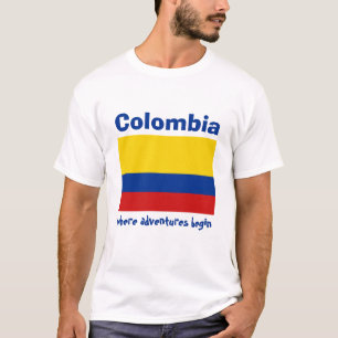 Bandeira de Colômbia + Mapa + T-shirt do texto