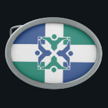 Bandeira de Columbia, Missouri<br><div class="desc">Belt Buckle com uma design com a bandeira de Columbia,  Missouri. Uma bandeira azul e verde com cruz branca</div>