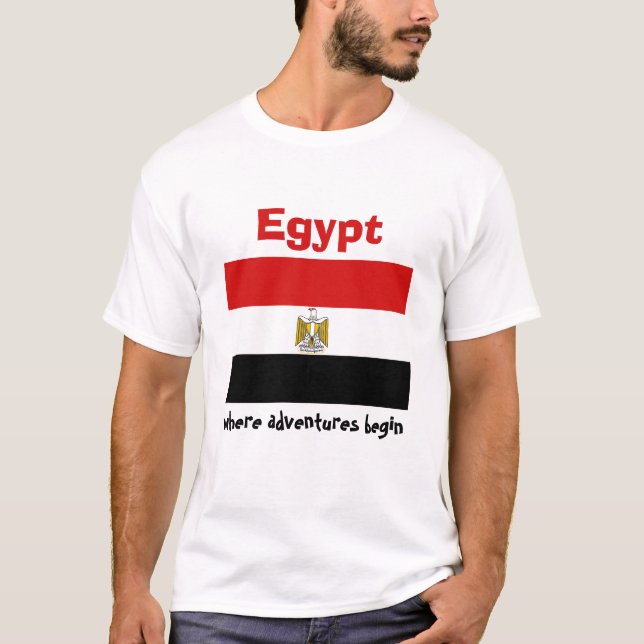 Bandeira de Egipto + Mapa + T-shirt do texto (Frente)