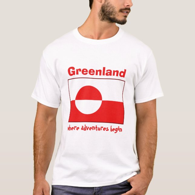 Bandeira de Greenland + Mapa + T-shirt do texto (Frente)