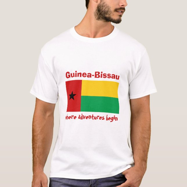 Bandeira de Guiné-Bissau + Mapa + T-shirt do texto (Frente)
