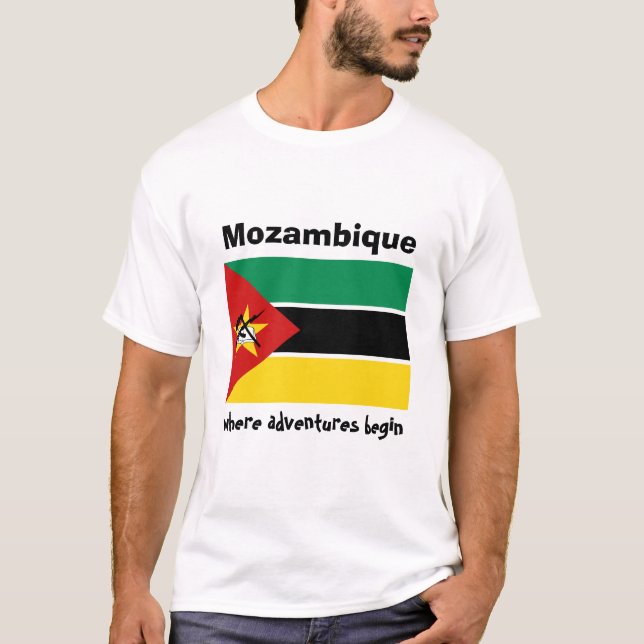 Bandeira de Mozambique + Mapa + T-shirt do texto (Frente)