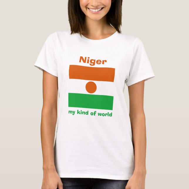 Bandeira de Niger + Mapa + T-shirt do texto (Frente)