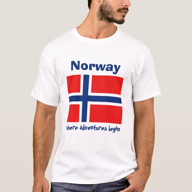 Bandeira de Noruega + Mapa + T-shirt do texto (Frente)