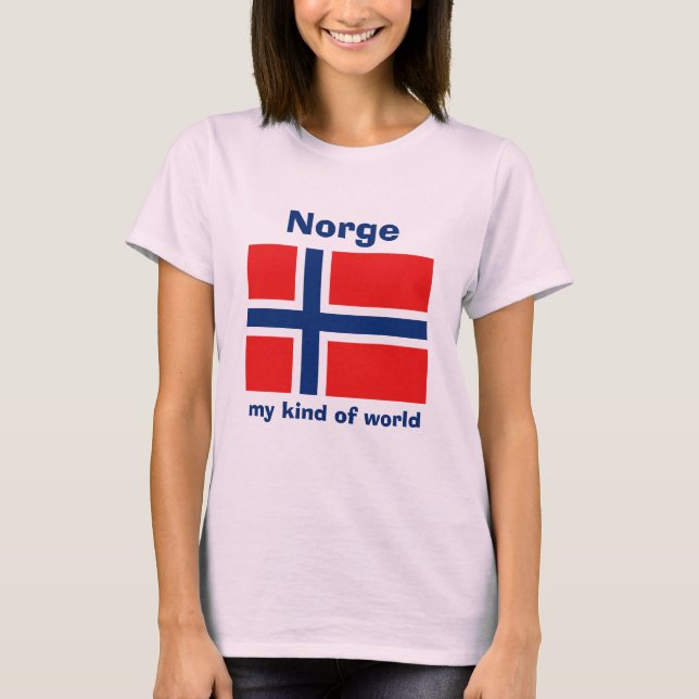 Bandeira de Noruega + Mapa + T-shirt do texto (Frente)