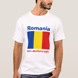 Bandeira de Romania + Mapa + T-shirt do texto